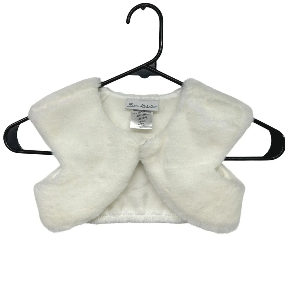 Girls Faux Fur Bolero Shrug 2T White Flower Girl Wedding Holiday Formal Princess